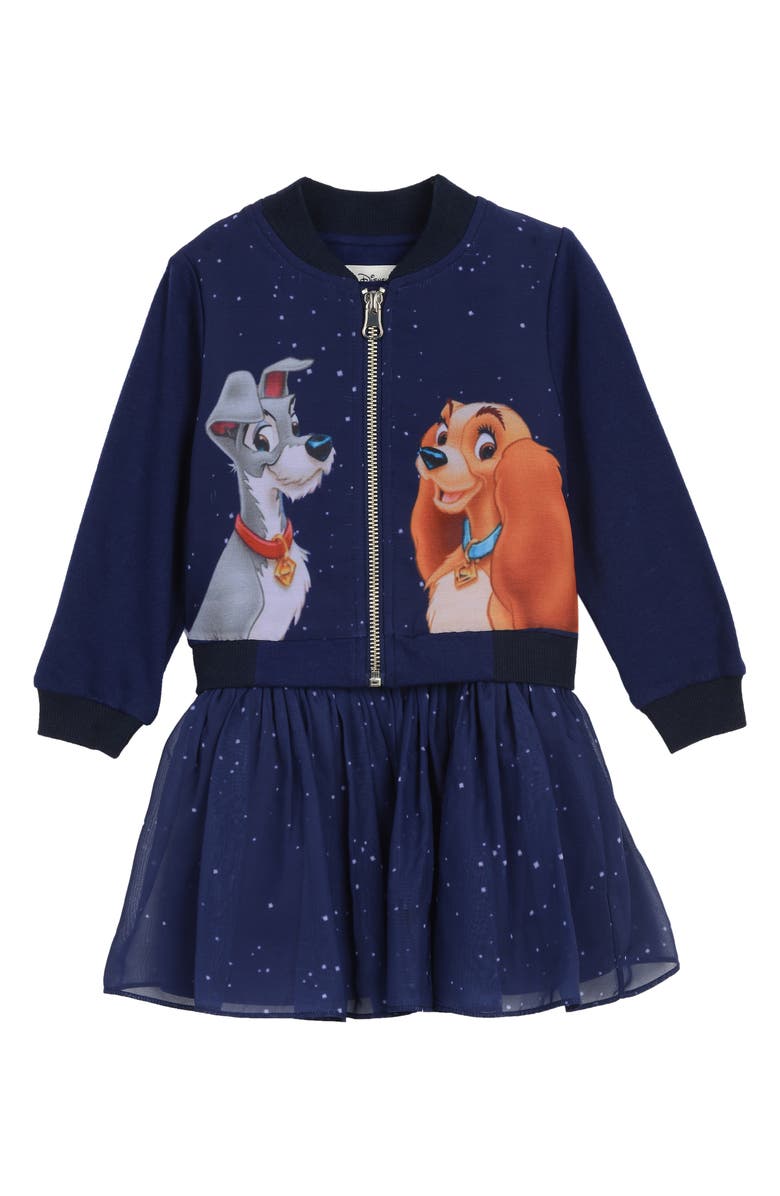 Pippa & Julie x Disney Lady and the Tramp Bomber Jacket & Dress Set, Main, color, 