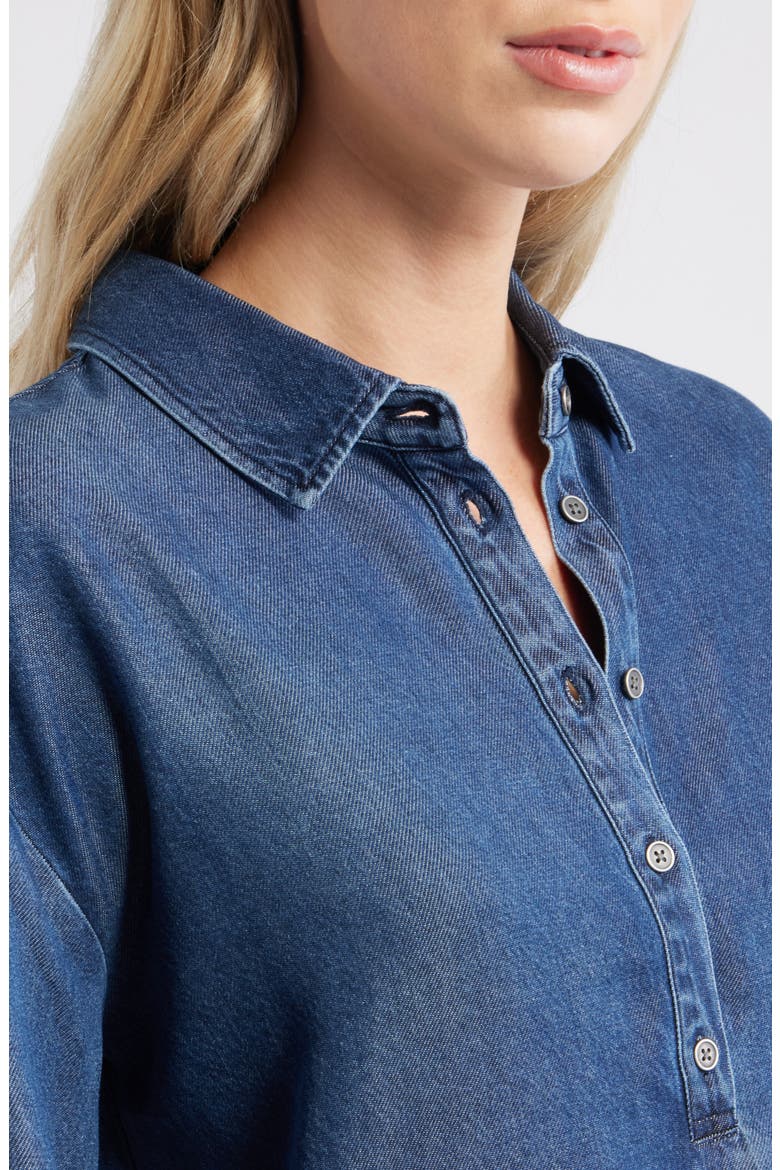 Half Placket Denim Popover Top, Alternate, color, HORIZON WASH
