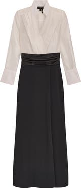 Donna Karan New York Organza Bodice Long Sleeve Gown