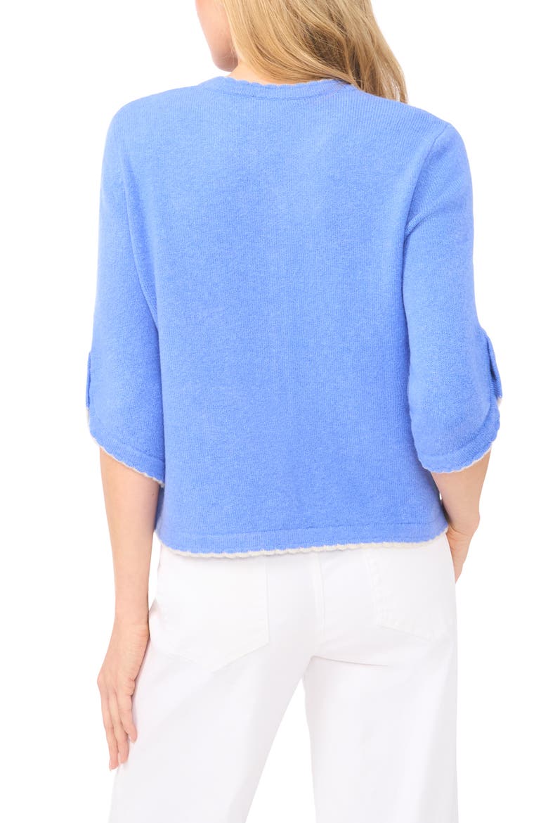 Contrast Scallop Trim Cardigan, Alternate, color, BELLFLOWER BLUE