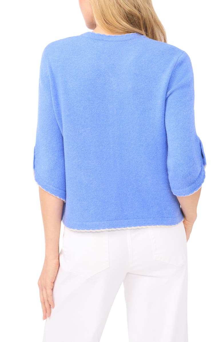 CeCe Contrast Scallop Trim Cardigan, Alternate, color, Bellflower Blue