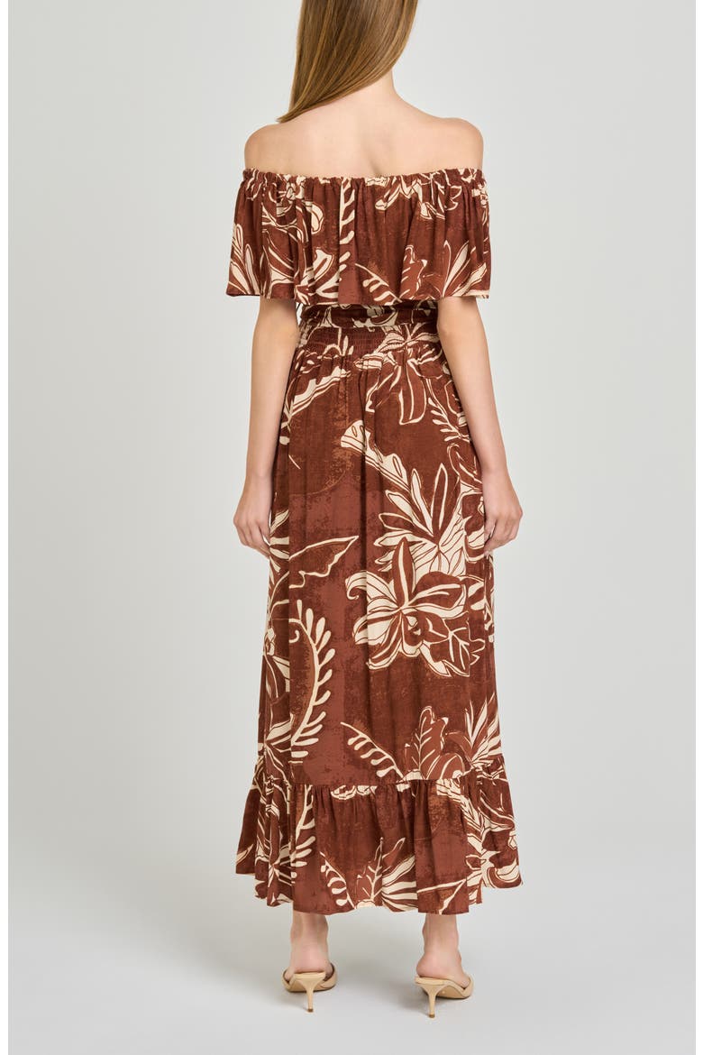 Indie Floral Print Off the Shoulder Maxi Dress, Alternate, color, CHOCOLATE BATIK