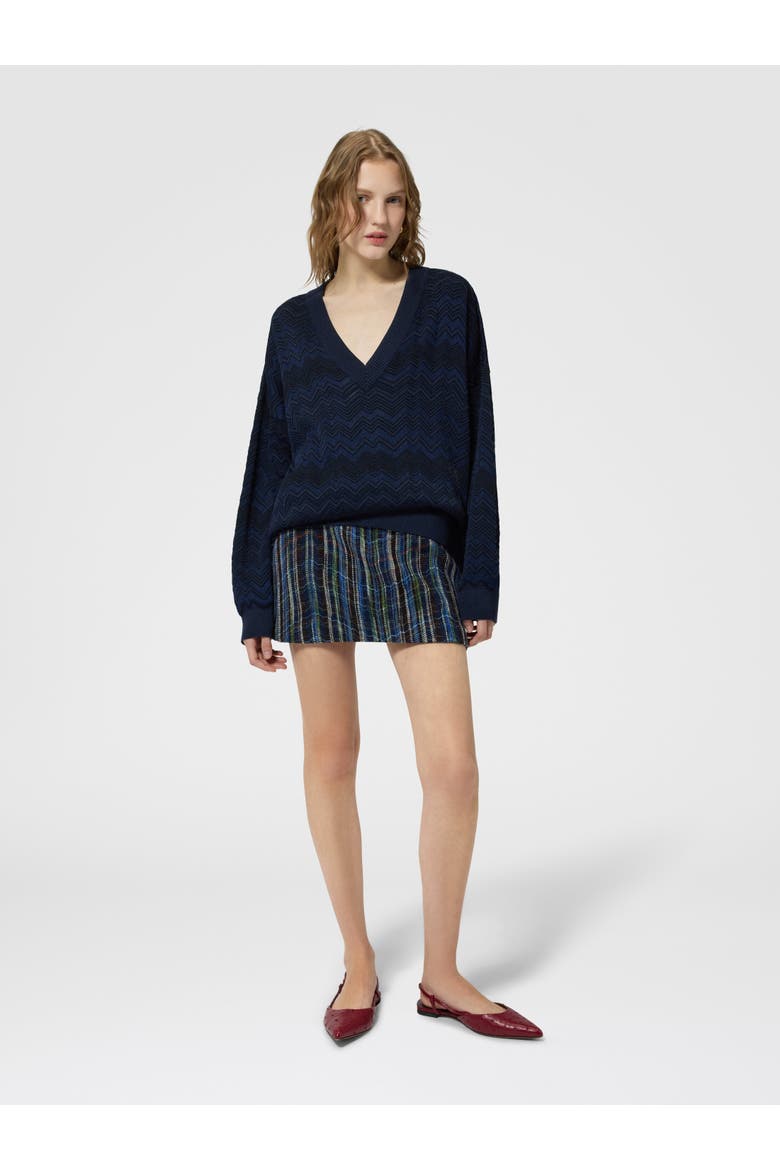 Zig Zag Viscose And Wool V-neck Sweater, Alternate, color, Navy Blue