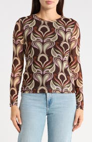 Sanctuary Print Long Sleeve Sheer Top