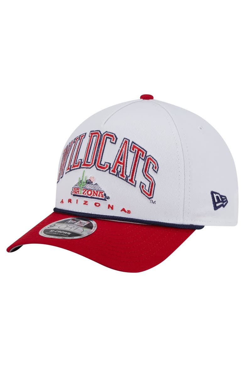 Men's New Era White/Red Arizona Wildcats Arch Two-Tone Rope 9FORTY A-Frame M-Crown Adjustable Hat, Main, color, White