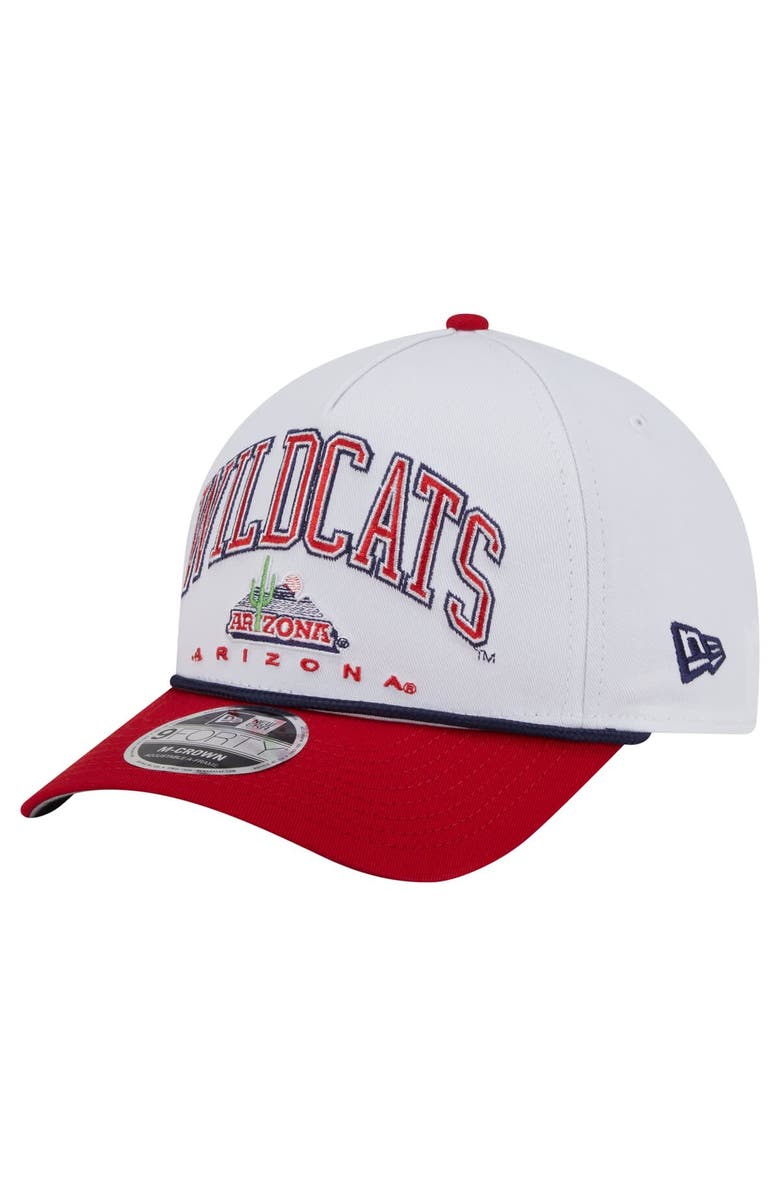 New Era Men's New Era White/Red Arizona Wildcats Arch Two-Tone Rope 9FORTY A-Frame M-Crown Adjustable Hat, Main, color, White