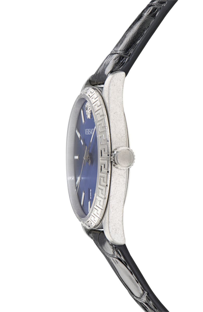 Versace Millenyium Leather Strap Watch, 40mm, Alternate, color, Stainless Steel