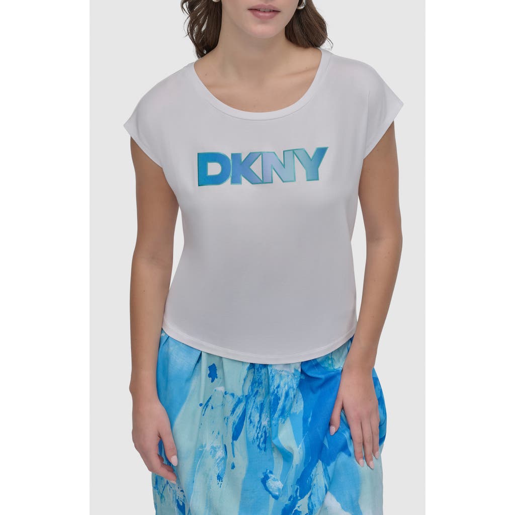 Shop Dkny Raised Logo Cotton Graphic T-shirt In White