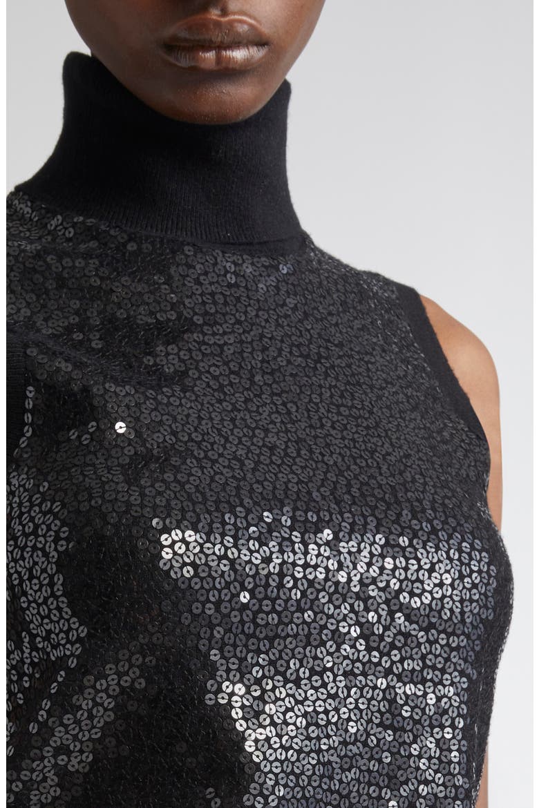 Sequin Embellished Sleeveless Cashmere Turtleneck Sweater, Alternate, color, BLACK