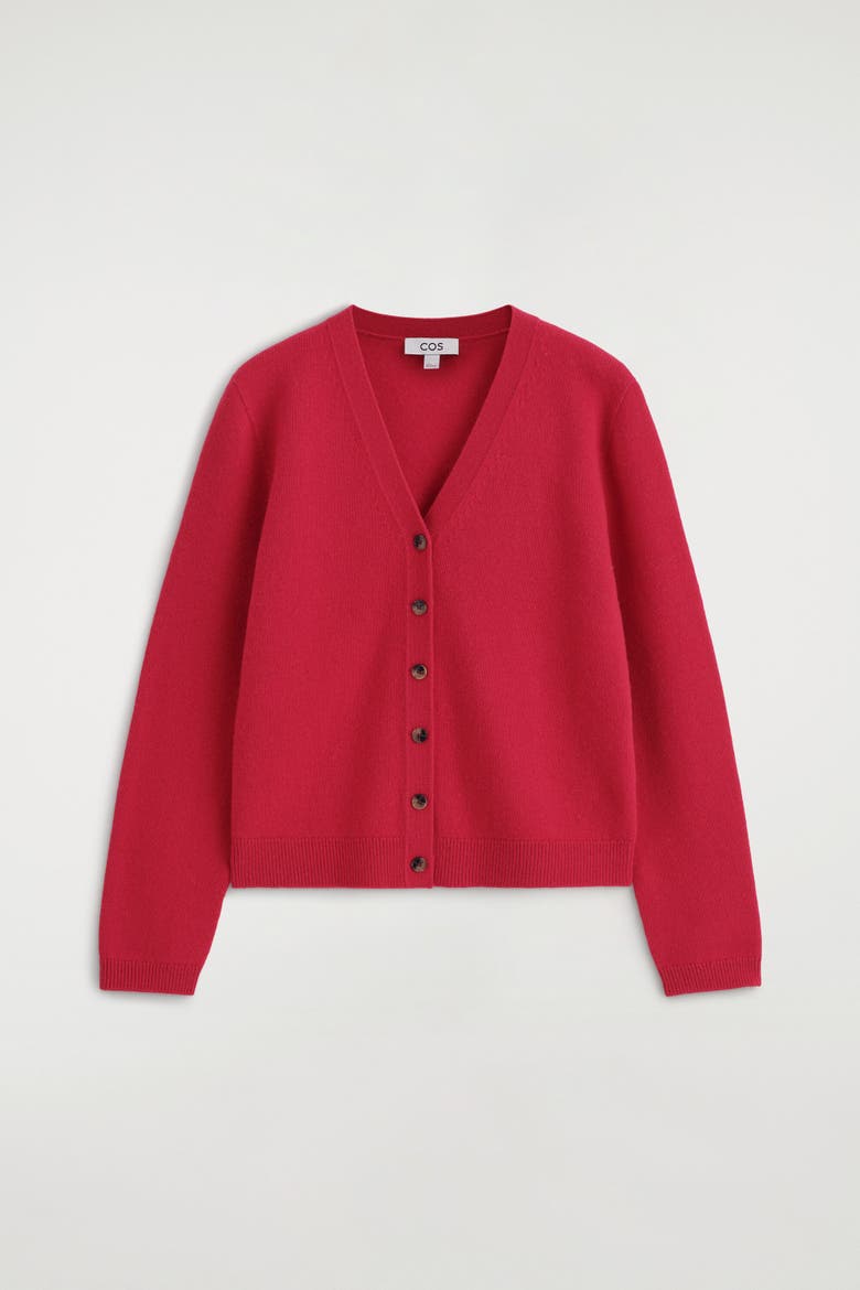 Merino Wool V-Neck Cardigan, Alternate, color, RED
