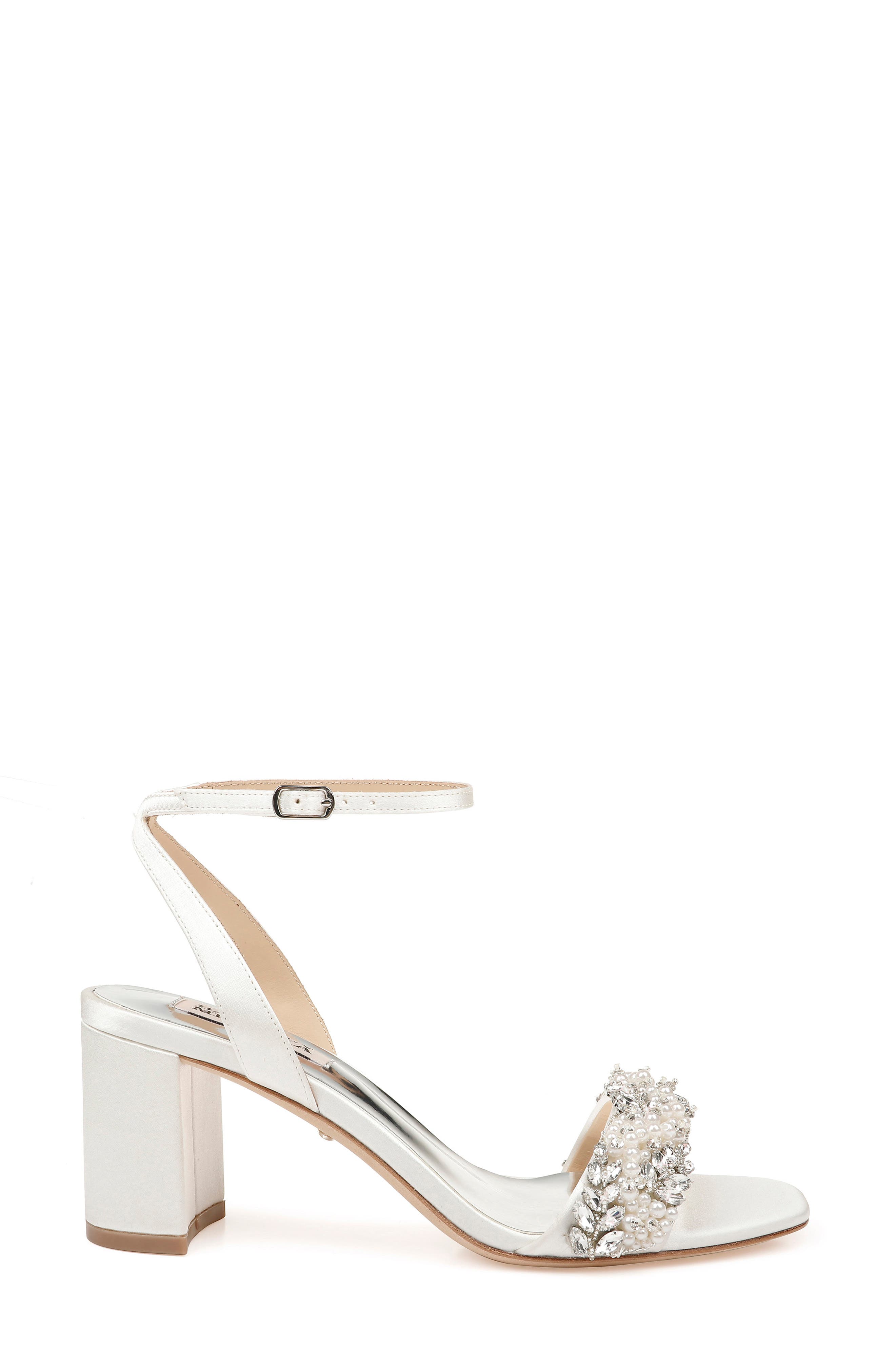 Badgley Mischka Collection Clara Embellished Sandal, Alternate, color, Soft White Satin