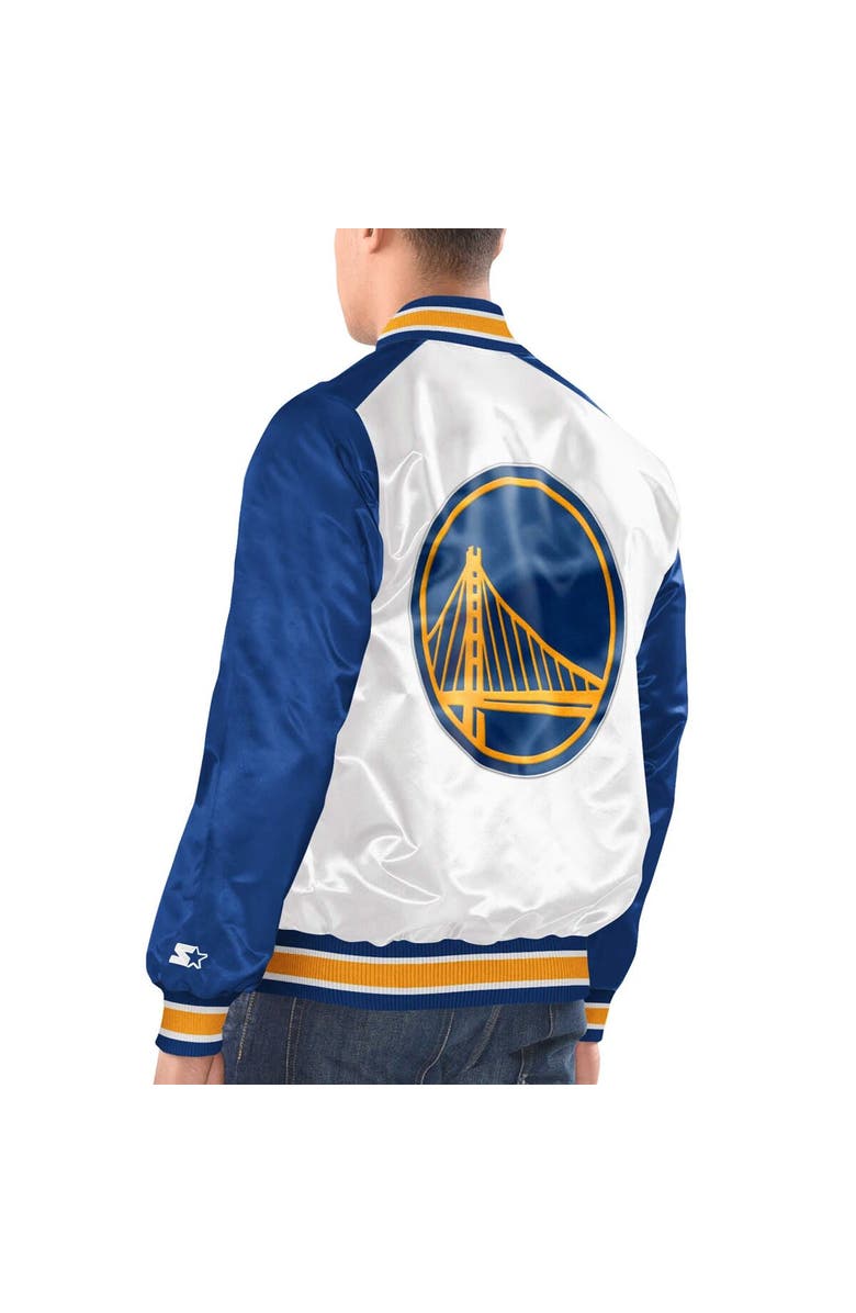 STARTER Men's Starter White/Royal Golden State Warriors Renegade Satin Full-Snap Varsity Jacket, Alternate, color, White