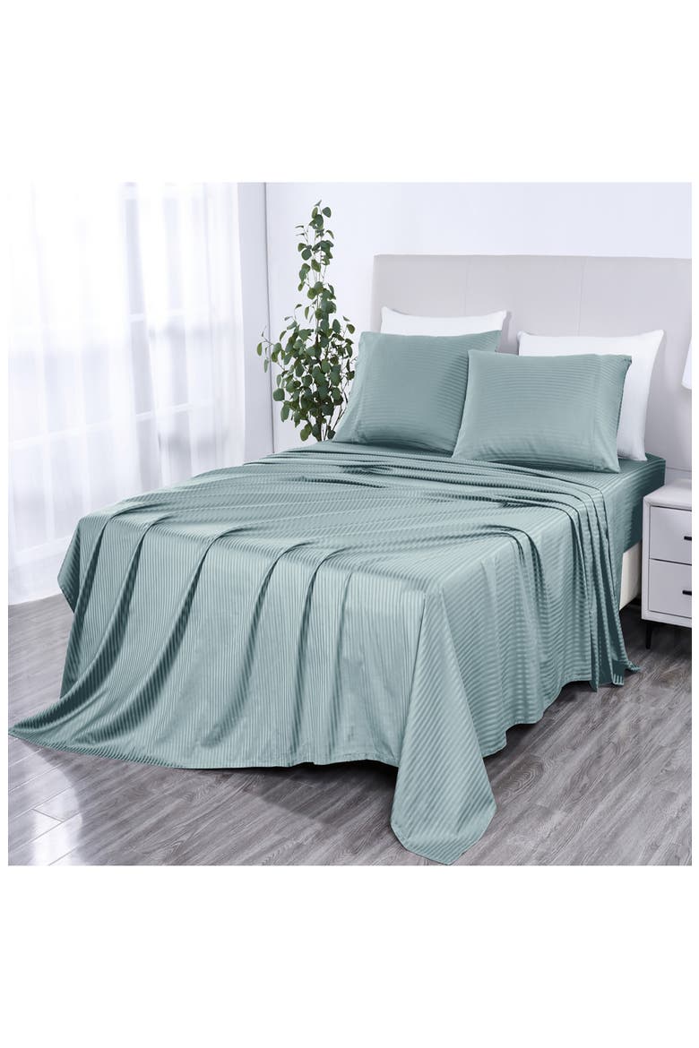 500 Thread Count Damask Stripe Sheet Set, Main, color, GRANITE GREEN