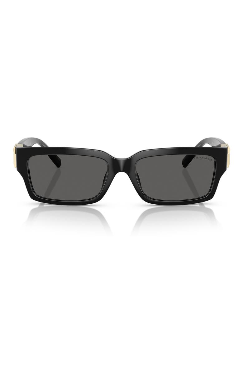 56mm Rectangular Sunglasses, Main, color, BLACK