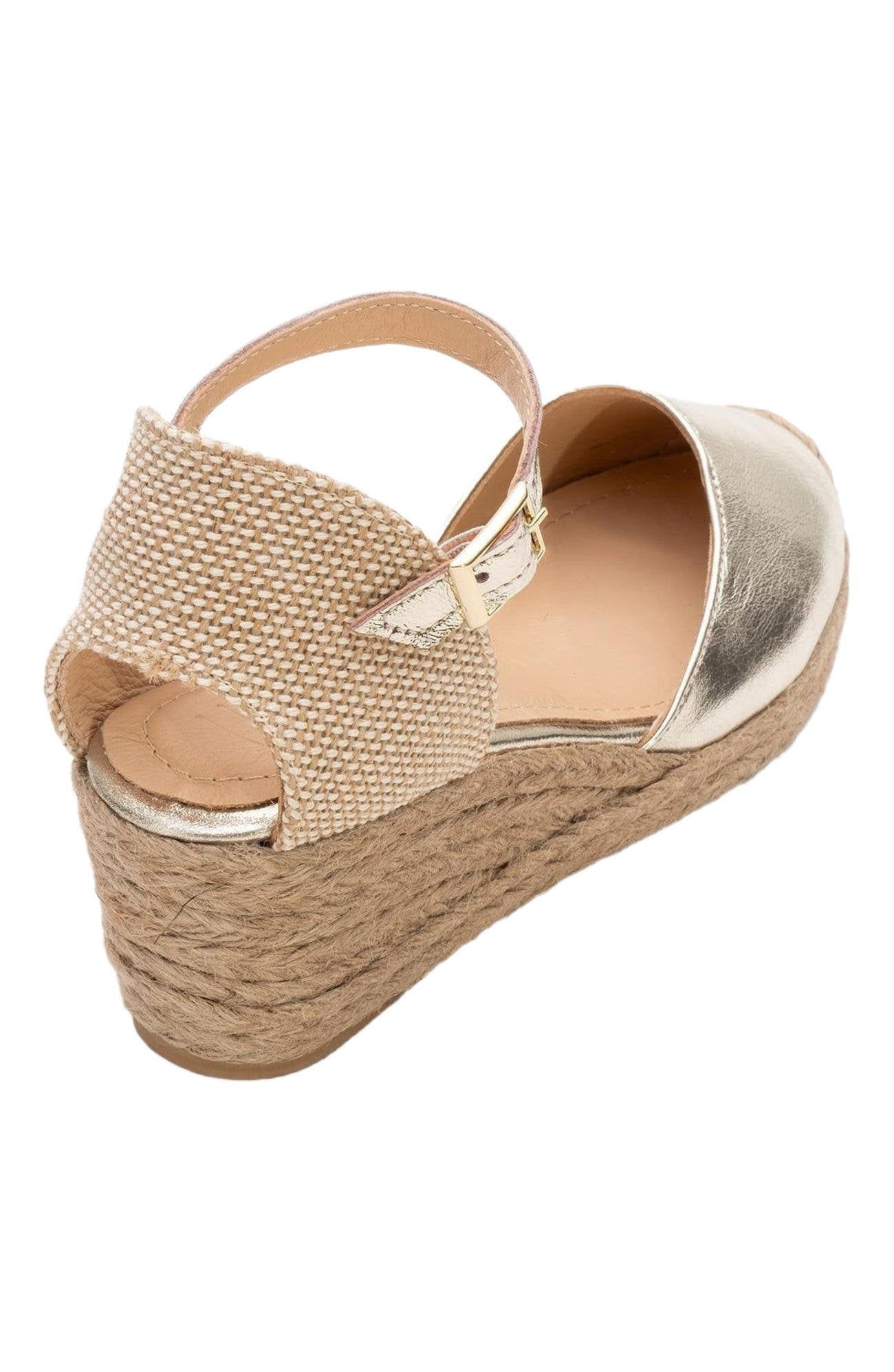 Forever & Always Shoes Aldea Leather Platform Espadrille, Alternate, color, Gold Leather