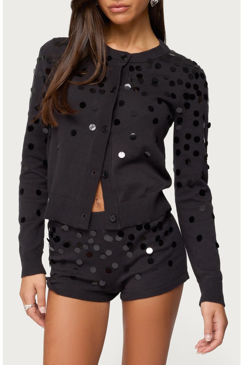 Cierra Paillette Cardigan, Main, color, DARK-GRAY