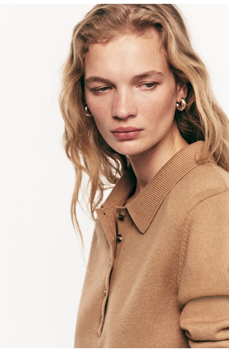 H&M Shoulder-pad Polo Jumper, Alternate, color, Dark Beige