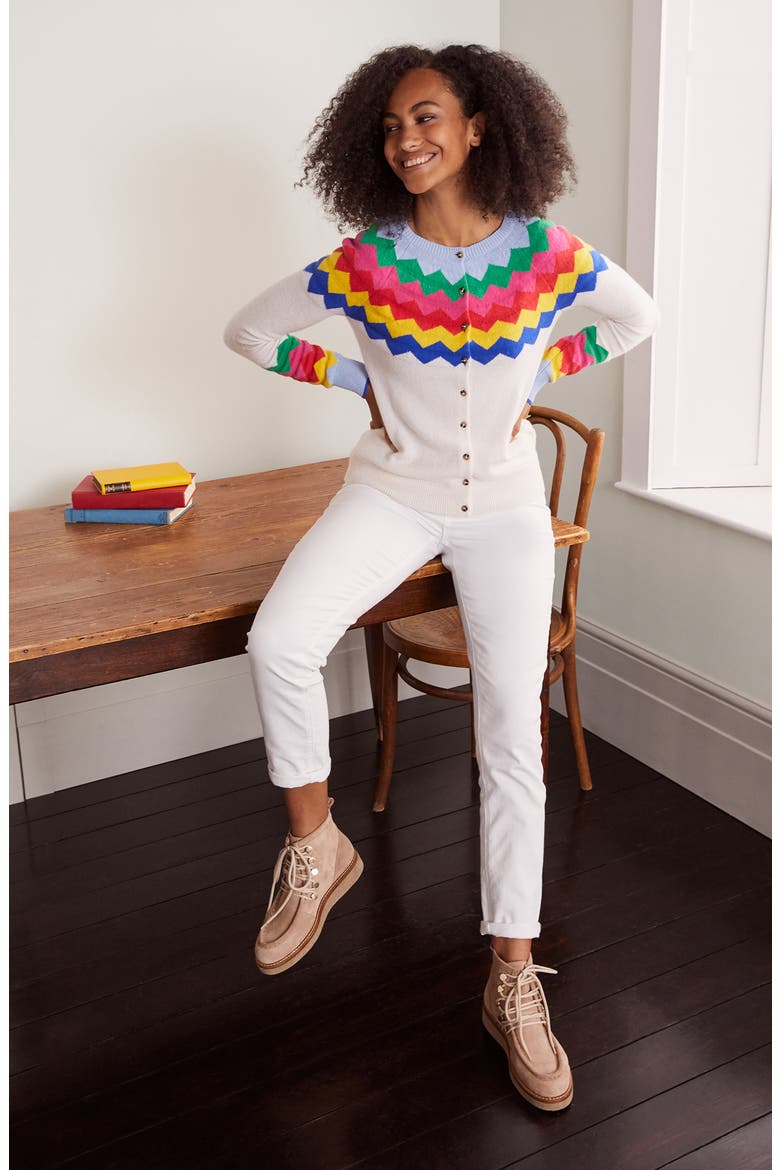 Rothesay Fair Isle Cardigan, Alternate, color, ECRU RAINBOW CHEVRON