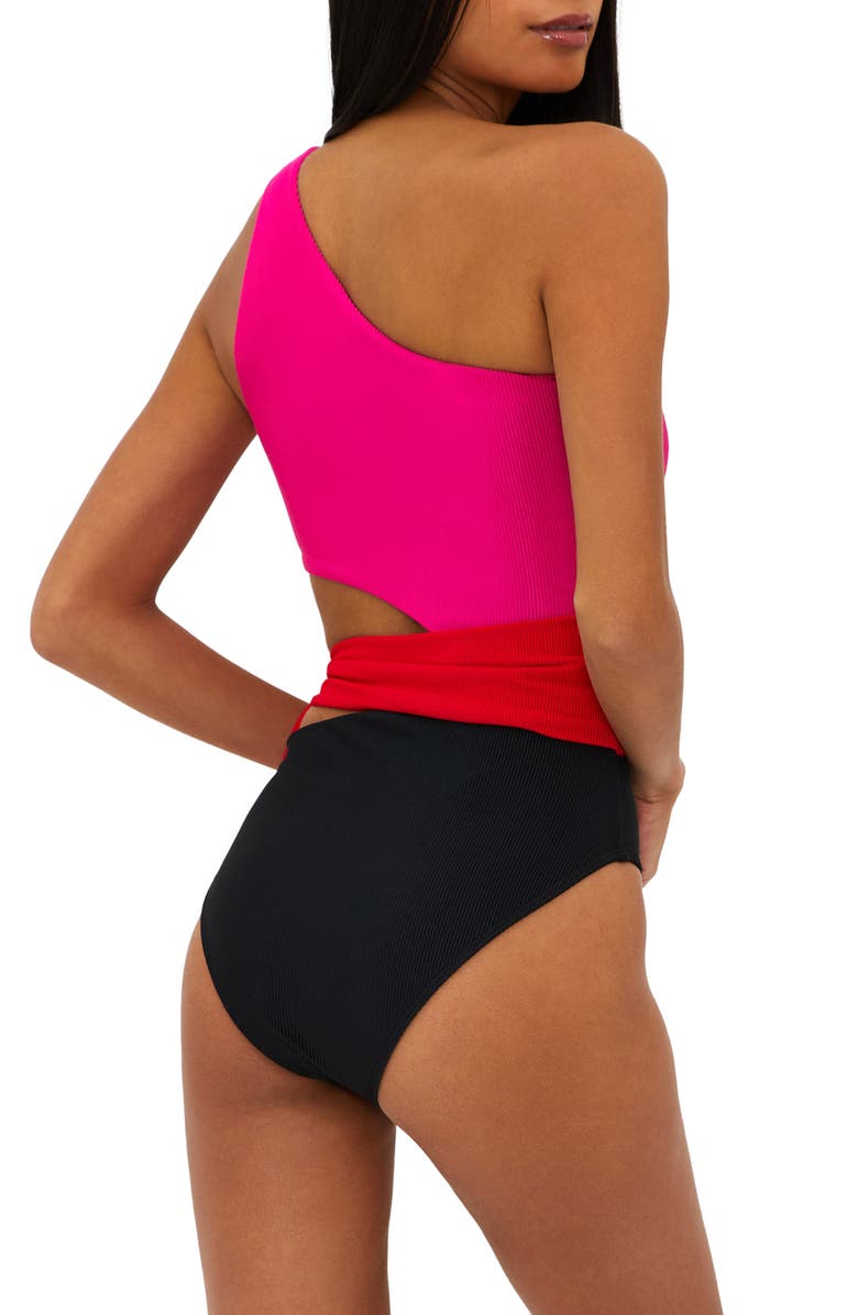 Beach Riot Carlie Cutout One-Shoulder Tie Waist One-Piece Swimsuit, Alternate, color,