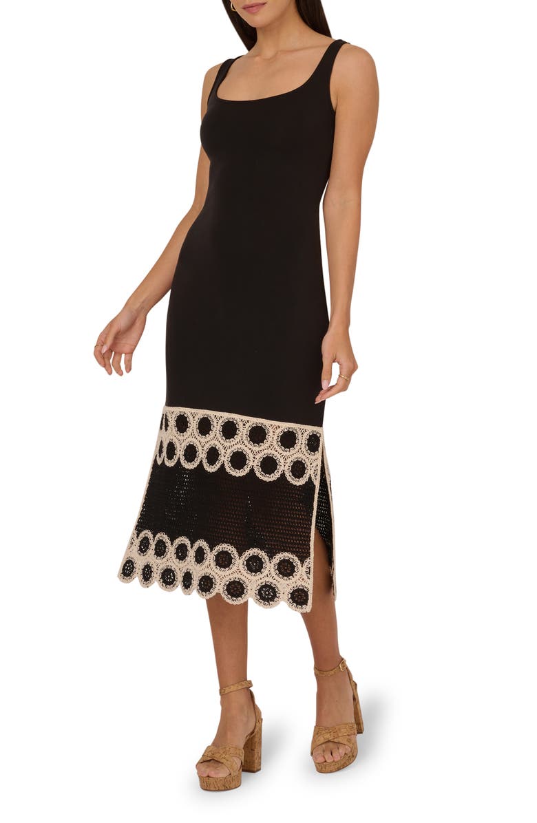 Adrianna Papell Crochet Detail Midi Sheath Dress, Main, color, 