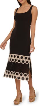 Adrianna Papell Crochet Detail Midi Sheath Dress