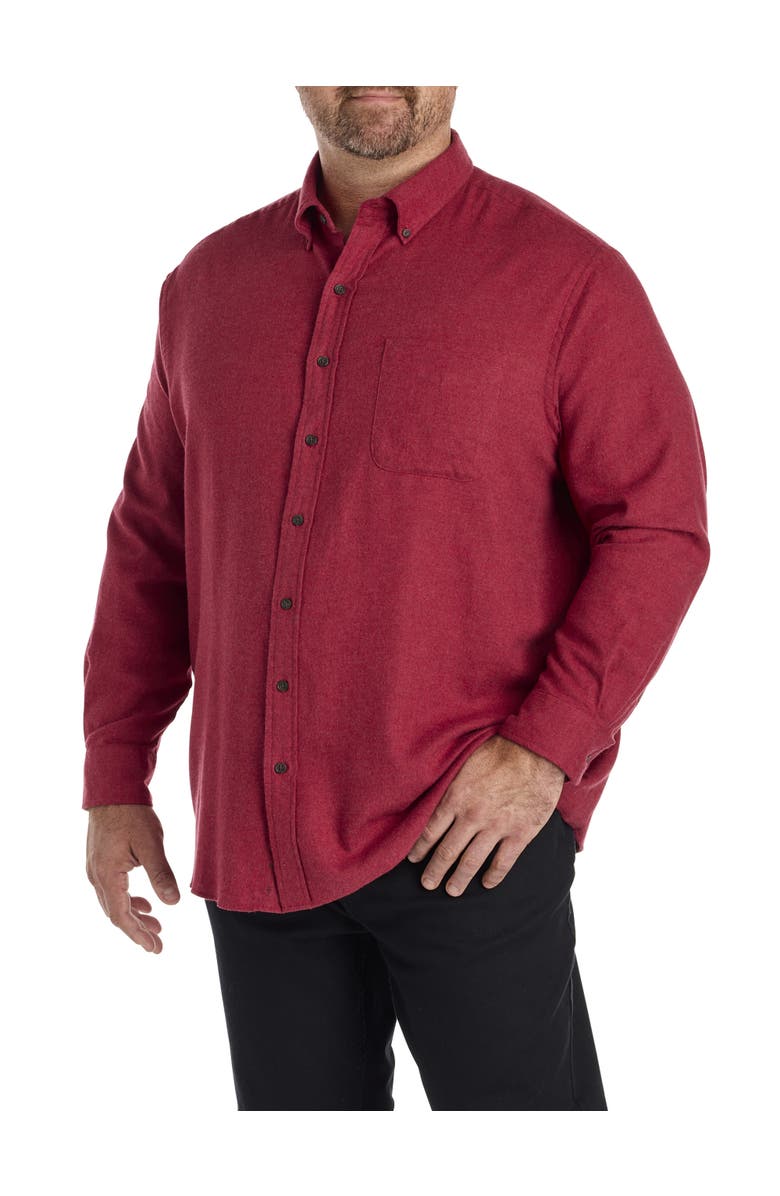 Harbor Bay by DXL Big & Tall Solid Flannel Sport Shirt, Alternate, color, Tibetan Red Hthr