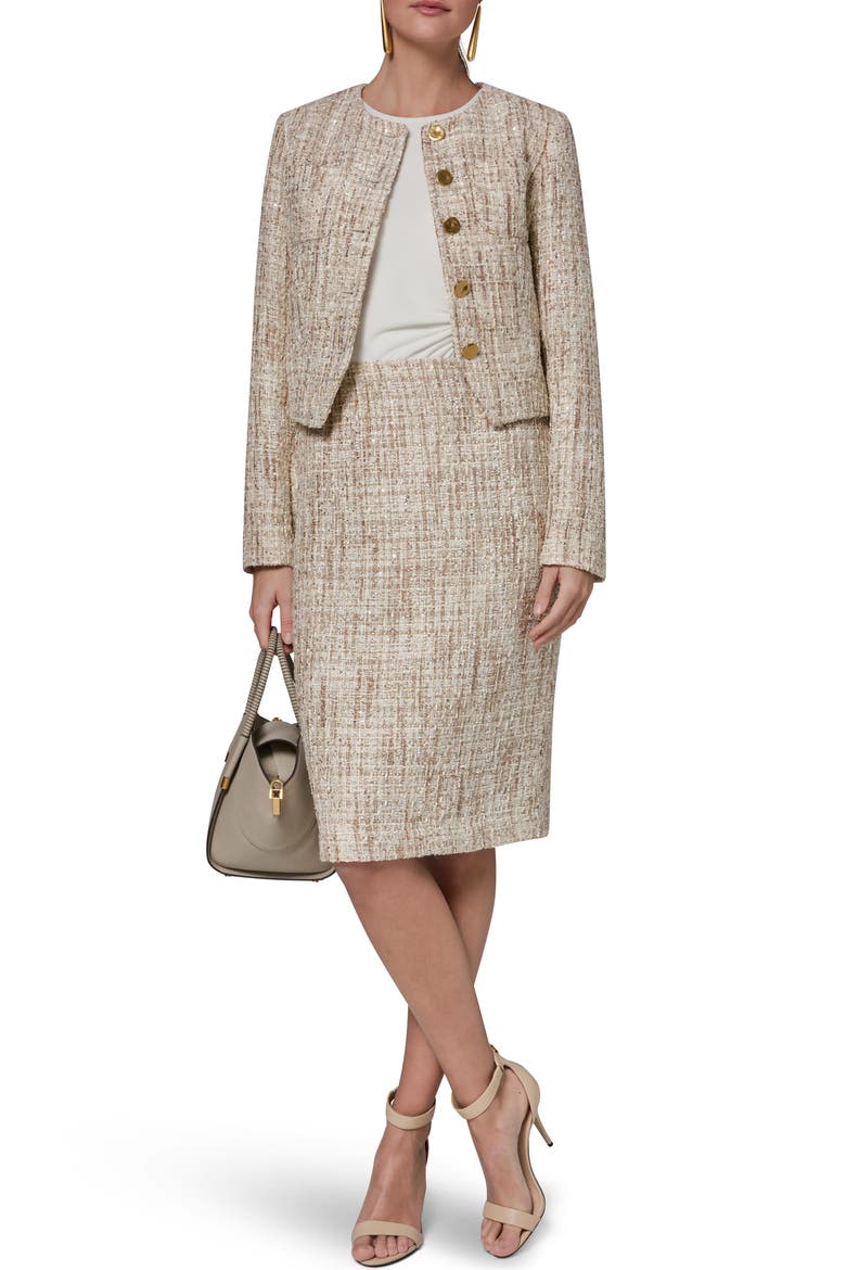 Sequin Tweed Blazer, Alternate, color, DARK BEIGE/ CREAM MULTI
