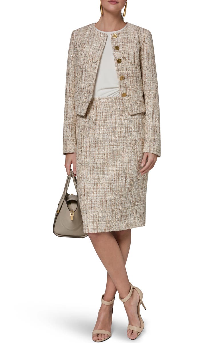Donna Karan New York Sequin Tweed Blazer, Alternate, color, Dark Beige/ Cream Multi