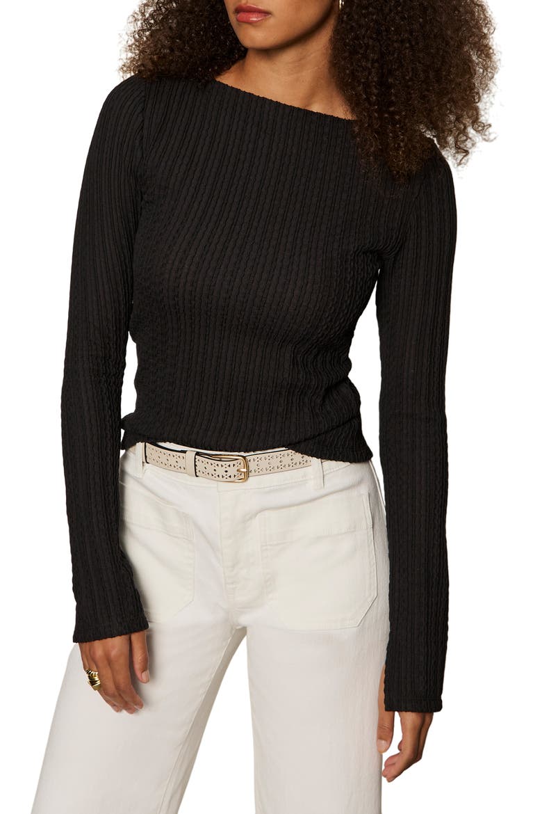 Boat Neck Rib Top, Alternate, color, BLACK