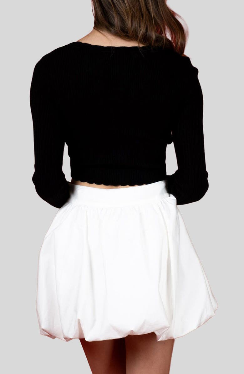 Blu Pepper Scallop Edge Long Sleeve Crop Top, Alternate, color, Black