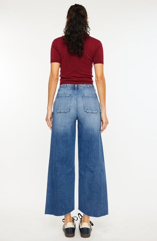 Kancan Aliana High Rise Crop Wide Leg Jeans In Blue
