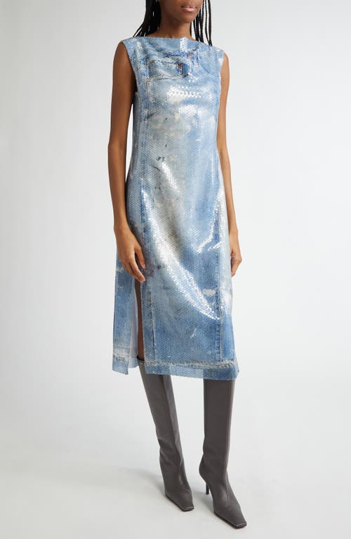 Acne Studios Blue Printed Sequin Midi Dress In Mid Blue Auzzuro