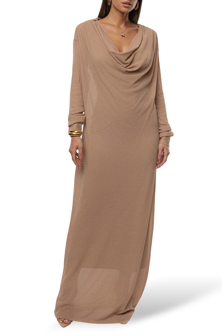 Savanna Cowl Neck Long Sleeve Maxi Dress, Alternate, color, BEIGE