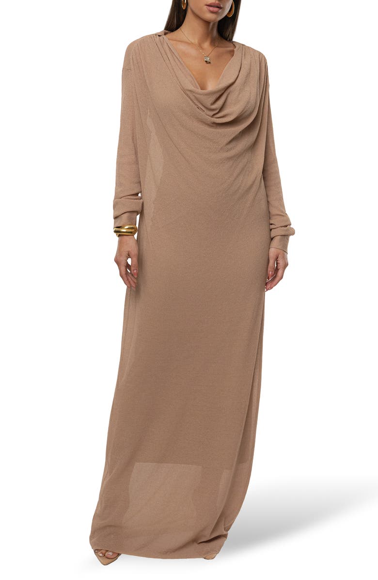 JLUXLABEL Savanna Cowl Neck Long Sleeve Maxi Dress, Alternate, color, Beige