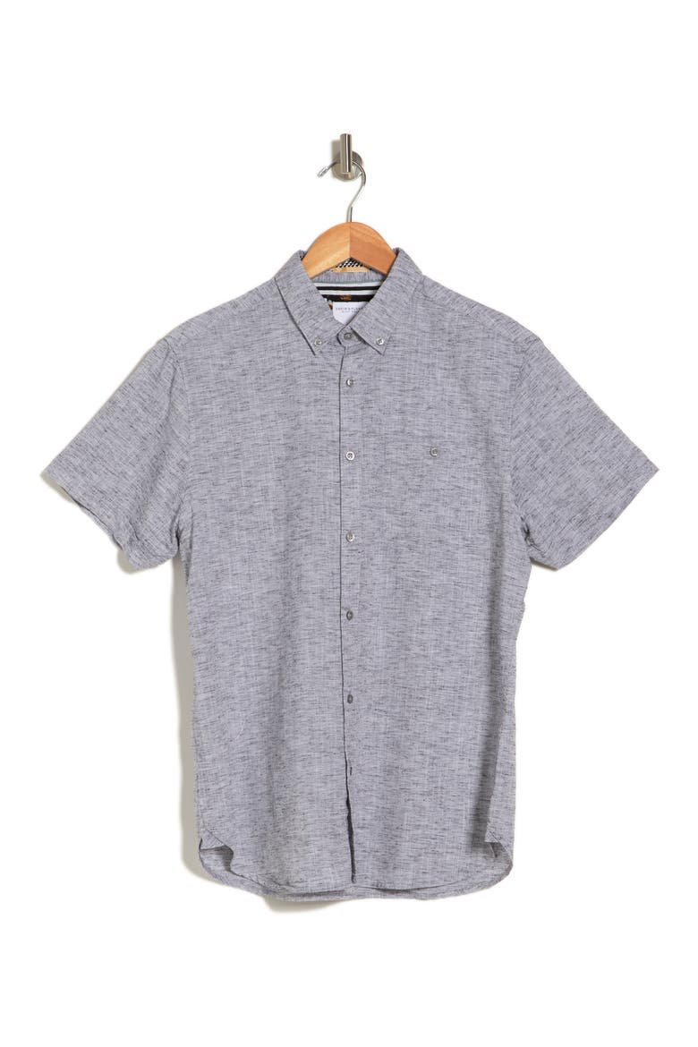 Melange Short Sleeve Button-Down Shirt, Alternate, color, OATMEAL