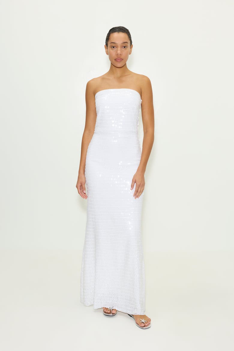 Sculpty Strapless Piano Sequin Dress, Alternate, color, Macadamia