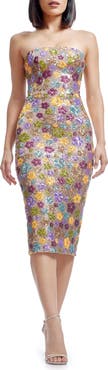 Dress the Population Viviana Sequin Floral Strapless Cocktail Dress