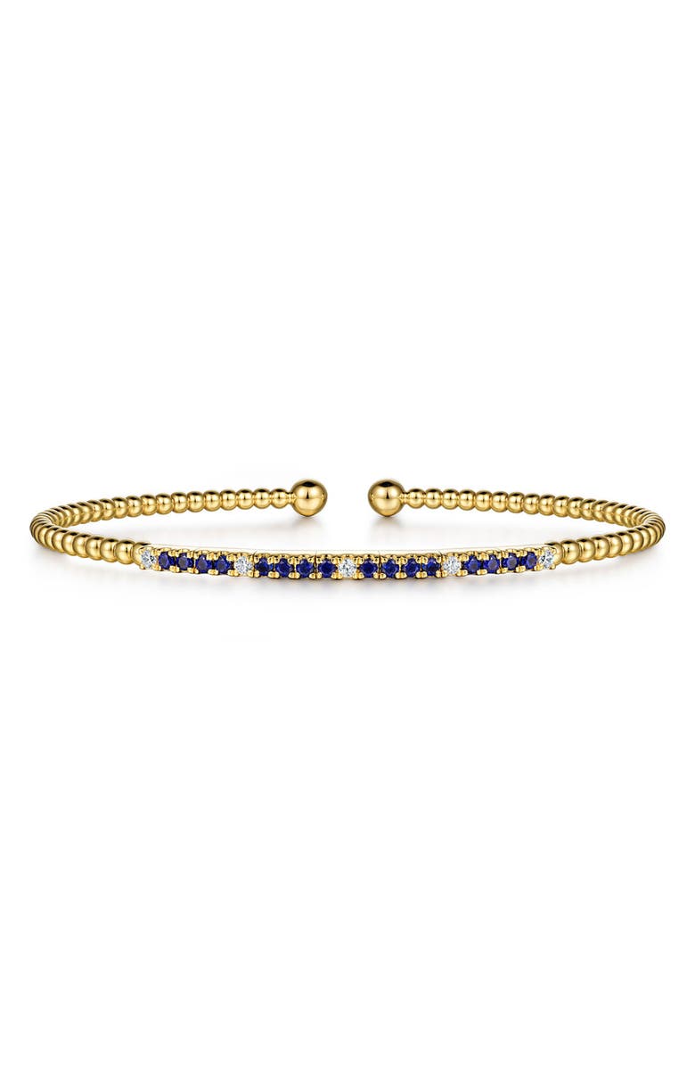 Gabriel & Co. Bujukan Sapphire & Diamond Beaded Cuff Bracelet, Main, color, Gold