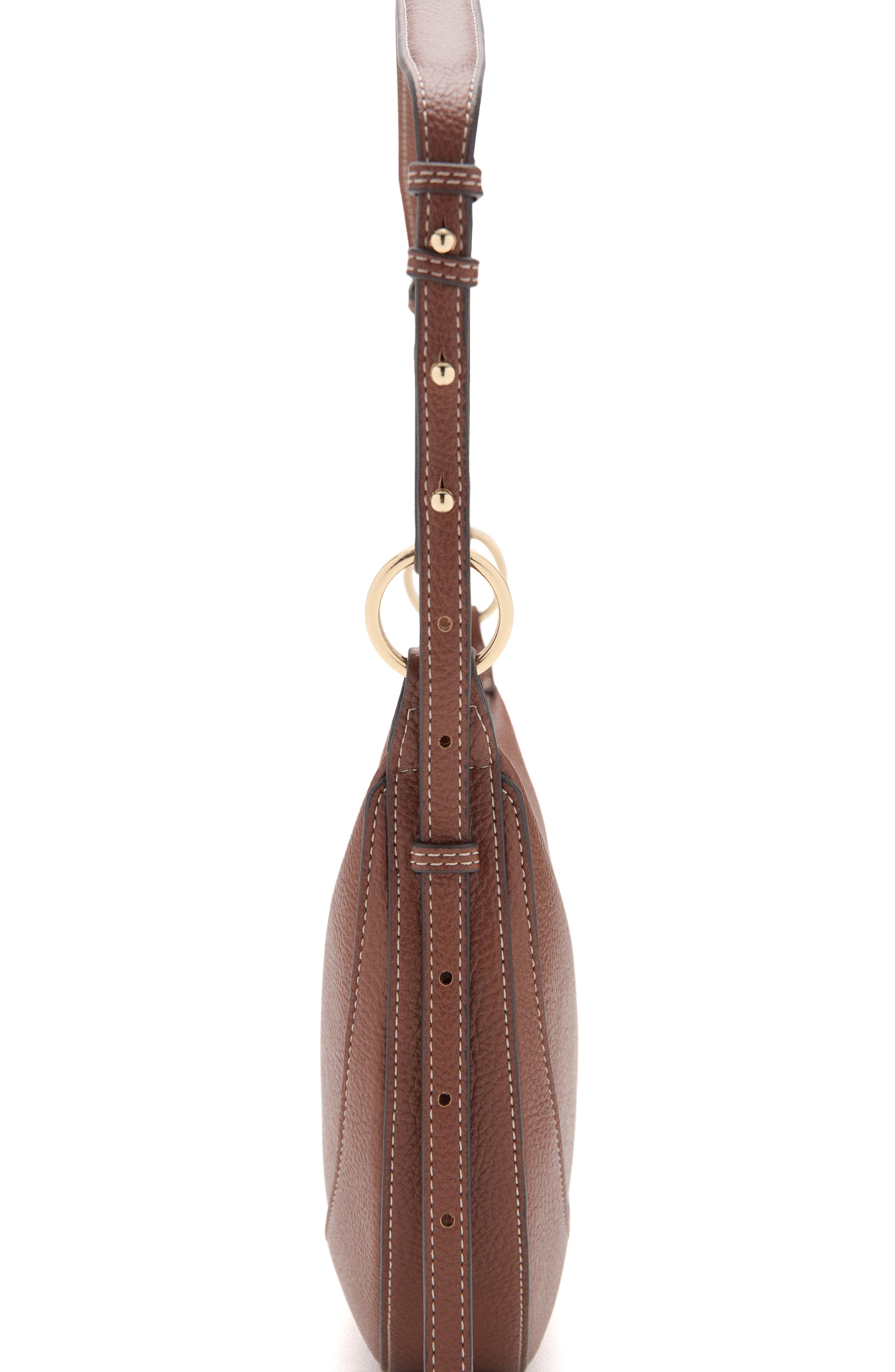 MANGO Oval Faux Leather Shoulder Bag, Alternate, color, Leather