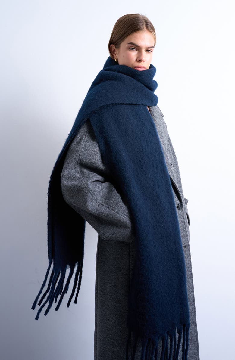 Topshop Sydney Blanket Scarf, Alternate, color, Navy