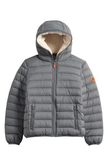 Save The Duck Kids' Finnegan Fleece Lined Hooded Puffer Jacket In Gray