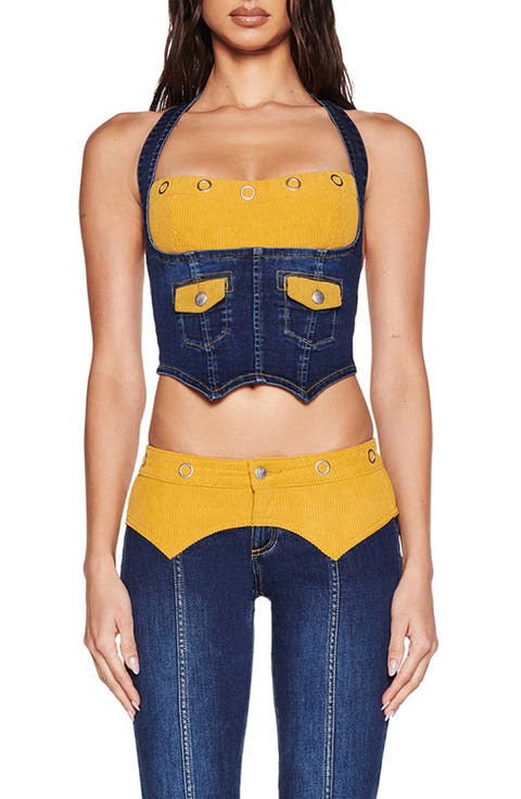 Tommie Mixed Media Halter Corset Top