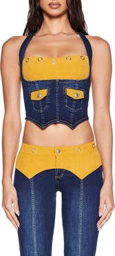 I.AM.GIA Tommie Mixed Media Halter Corset Top