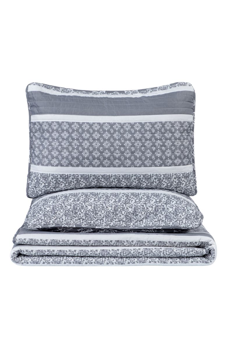 Woven & Weft Stripe & Paisley Quilt & Sham Set, Main, color, Grey