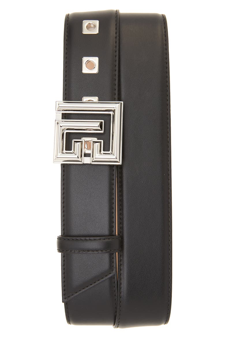 Monogram Buckle Calfskin Leather Belt, Main, color, 0PA BLACK