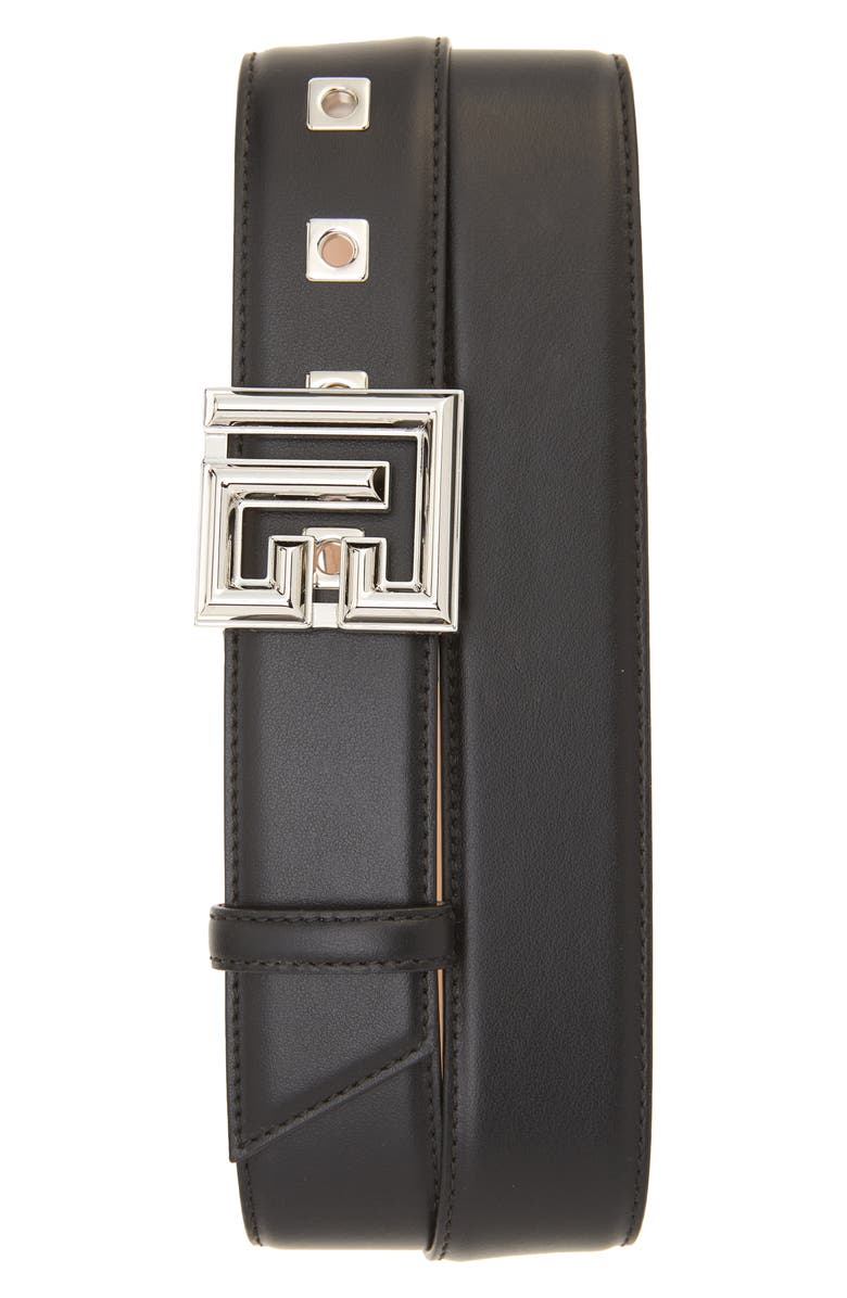 Balmain Monogram Buckle Calfskin Leather Belt, Main, color, 0Pa Black