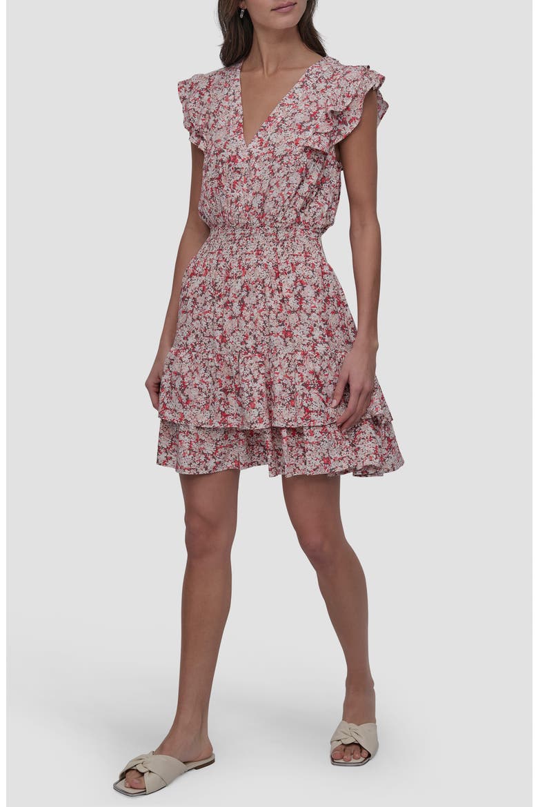 Pleated V-Neck Dress, Alternate, color, DITSY FLORAL RED