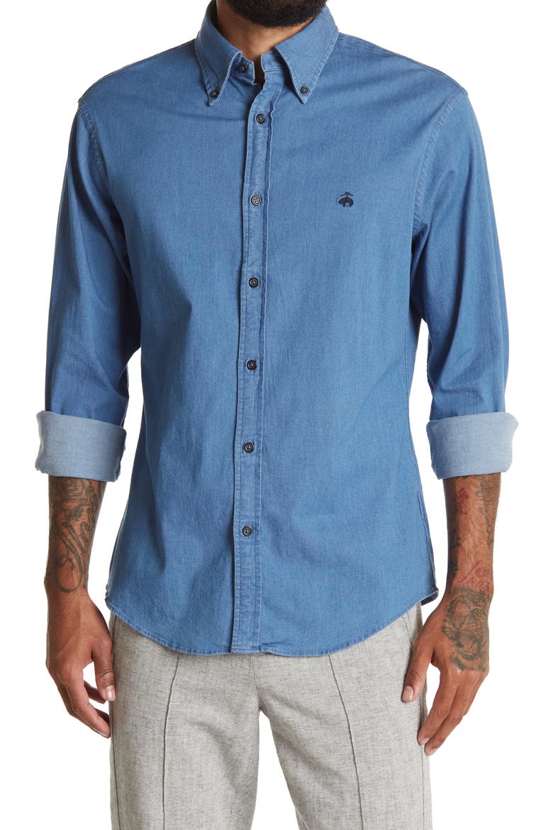 Regent Fit Denim Shirt, Main, color, LIGHT/ PASTEL BLUE