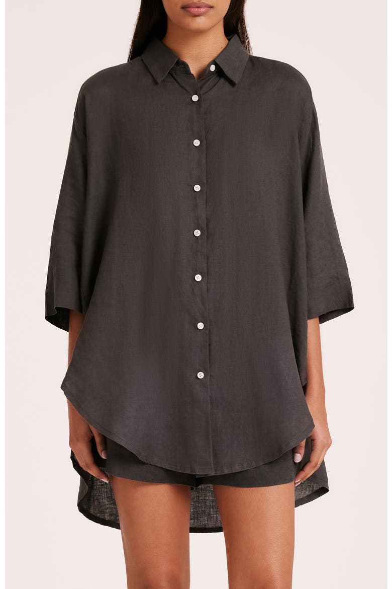 Lounge Linen Longline Shirt, Main, color, Coal