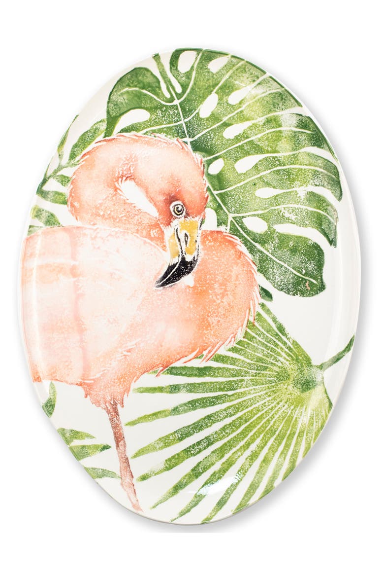 Into the Jungle Flamingo Oval Platter, Main, color, HANDPAINTED